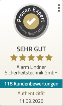 ProvenExpert: Sehr gut, 5 Sterne, 118 Kundenbewertungen für Alarm Lindner Sicherheitstechnik GmbH